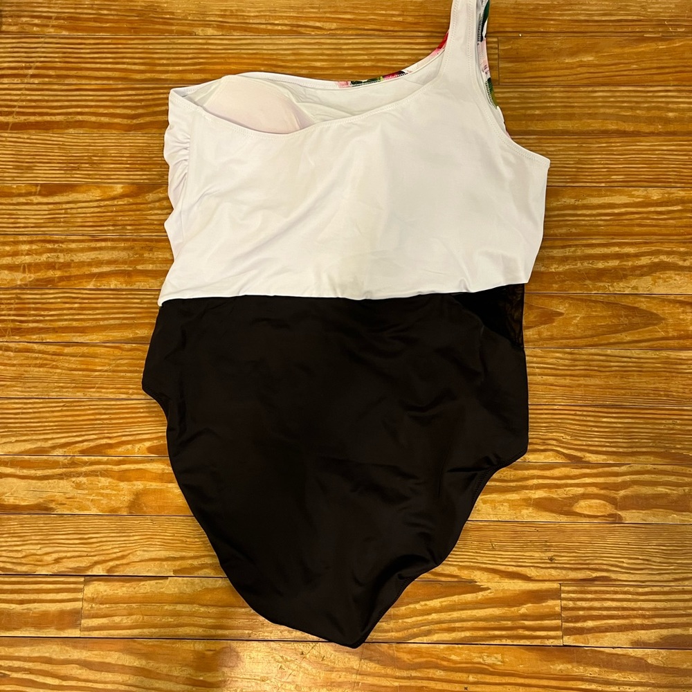 Swimsuits For All One-Shoulder Floral & Black One-Piece Swimsuit - Picture 2 of 2